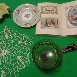 EARLY PAST VINTAGE AS-IS CARDS BOOK DESSERT DISH SAUCER HOLDER DOILY RIBBON LOT